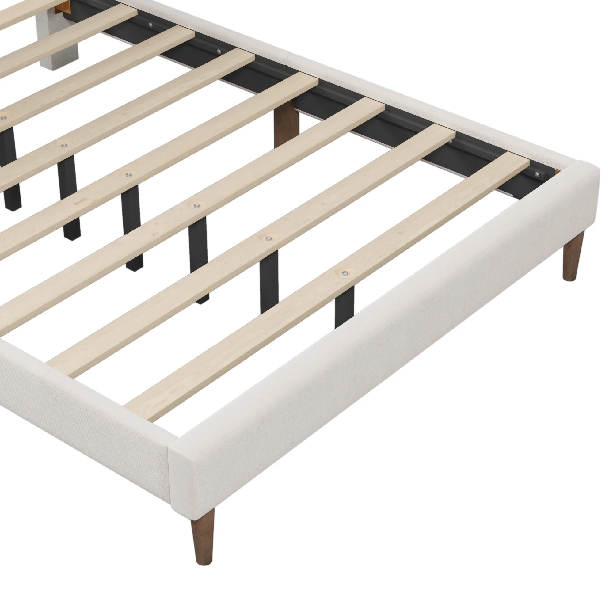 Paproos Bed Frame Queen, New Upgraded Upholstered Platform Bed with Vertical Channel Tufted Headboard, Solid Wood Legs, No Box Spring Needed