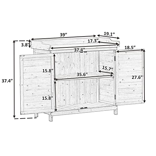 Merax 66" Large Outdoor Farmhouse Wooden Potting Bench Table, Garden Workstation with 2 Drawers, Cabinet, and Open Shelves for Backyard, Mudroom