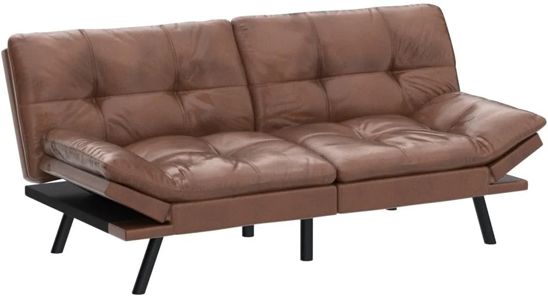 RUNFAYBIU Futon Sofa Bed Memory Foam Futon Couch Bed Sofa Sleeper Modern Convertible Faux Leather Futon for Living Room Small Love seat for Apartment
