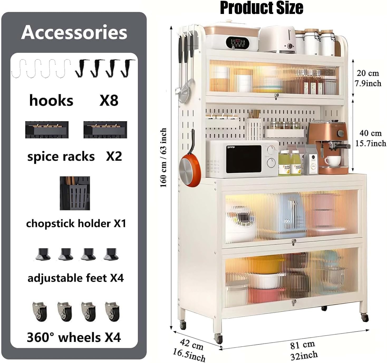 5-Tier Bakers Rack for Kitchen, Kitchen Storage Cabinets with Flip Door, Microwave Stand with Storage, for Kitchen Hutch, Home, Office, Pantry