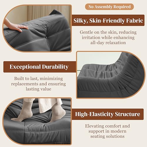 Bean Bag Chair for Adults - Suede & Microfiber Fireside Floor Chair, Comfortable Corner Lounge Sofa for Living Room, Bedroom, Office (3-Seater, Beige)
