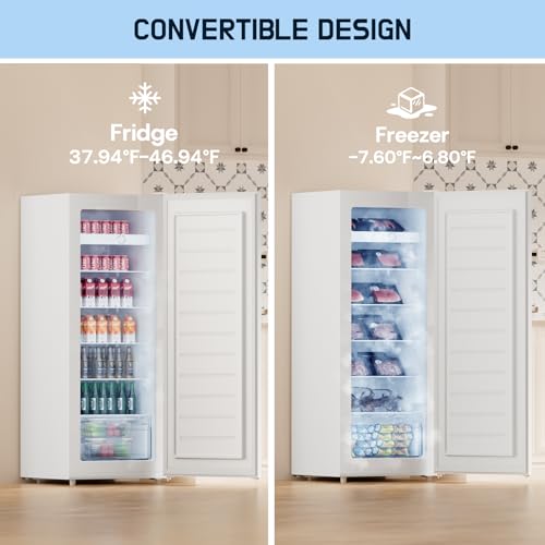 Upstreman 7.0 Cu.Ft Upright Freezer Large Capacity Convertible Refrigerator/Freezer, 5 Adjustable Shelves, Energy Efficient, Garage Ready