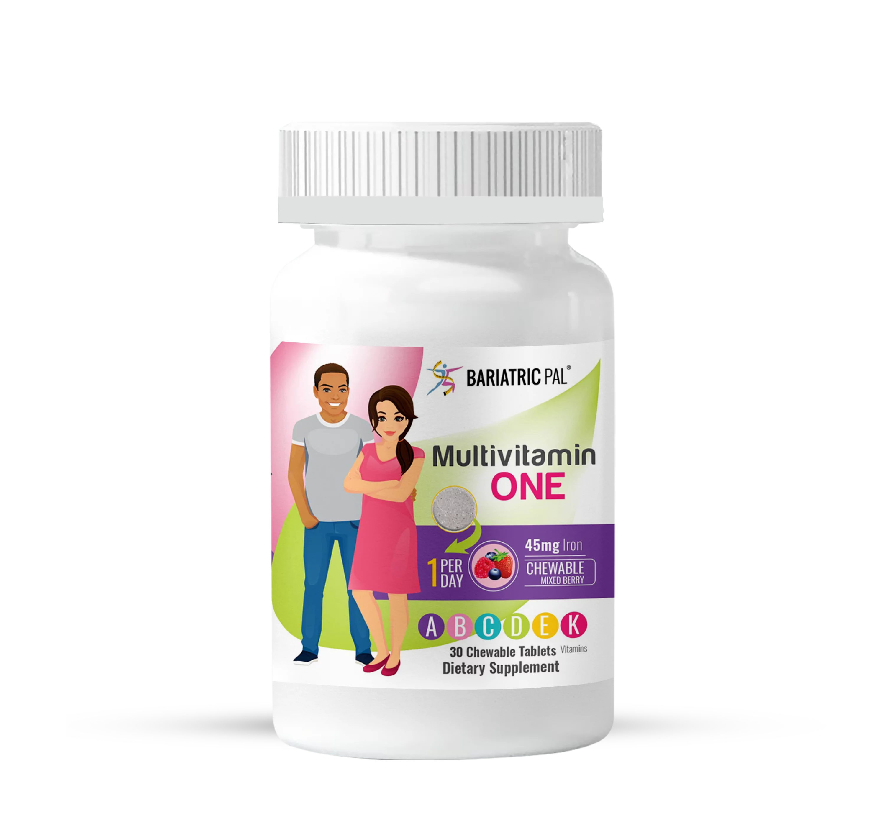 Duodenal Switch Vitamin Pack - Chewables Size: 1-Month Supply, BariatricPal Multivitamin ONE: Mixed Berry Chewable with 45mg Iron