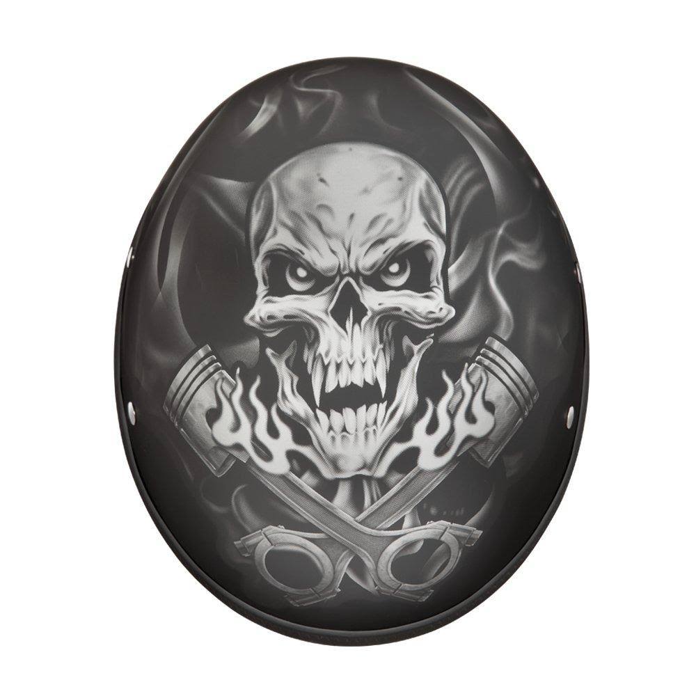 Daytona Helmets Motorcycle Half Helmet Skull Cap- Pistons Skull 100% Dot Approved