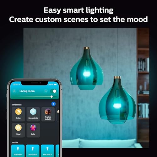 Philips Hue 75W A19 White and Color Ambiance LED Smart Color-Changing Bulb - Pack of 4 - E26 Indoor - Control with Hue App - Compatible with Alexa