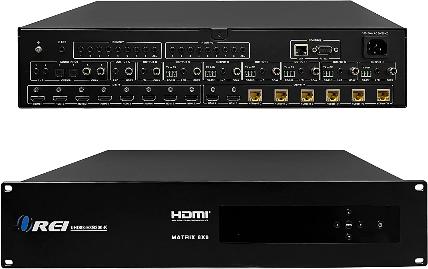8x6 4K HDMI Matrix Switcher Extender by OREI - HDBaseT UltraHD 4K @ 60Hz 4:4:4 Over Single CAT5e/6/7 Cable with HDR, CEC & IR Control, RS-232
