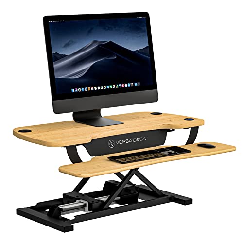 VERSADESK Electric Standing Desk Converter, 36 Inch PowerPro Height Adjustable Sit Stand Desktop Riser with Keyboard Tray, Built-in USB Charging Port
