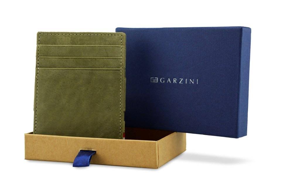 Garzini Magic Wallet Cavare RFID Leather with Pull-Tab - Olive Green