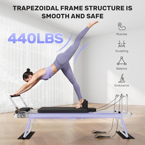 Pilates Reformer, Foldable Pilates Machine & Equipment for Home and Gym Workout with Dual Resistance and Adjustable Height Pulleys
