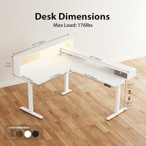 Agilestic L Shaped Electric Standing Desk with 2 Drawers, 63 Inch Ergonomic Adjustable Height Desk with Storage