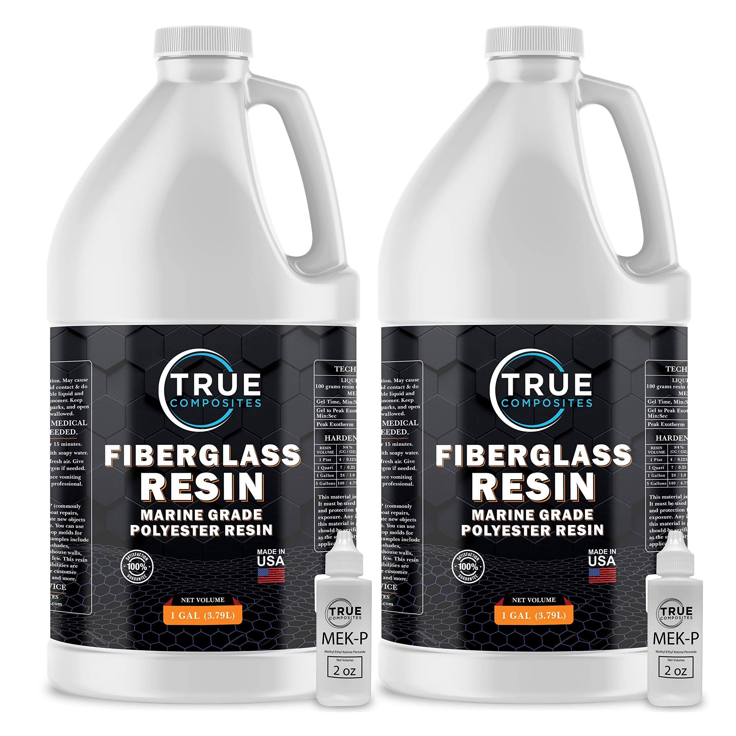 True Composites Fiberglass Resin Polyester Resin Marine Grade Resin 2 Gallon with MEKP Hardener Polymer Resin Polyester Fibergla