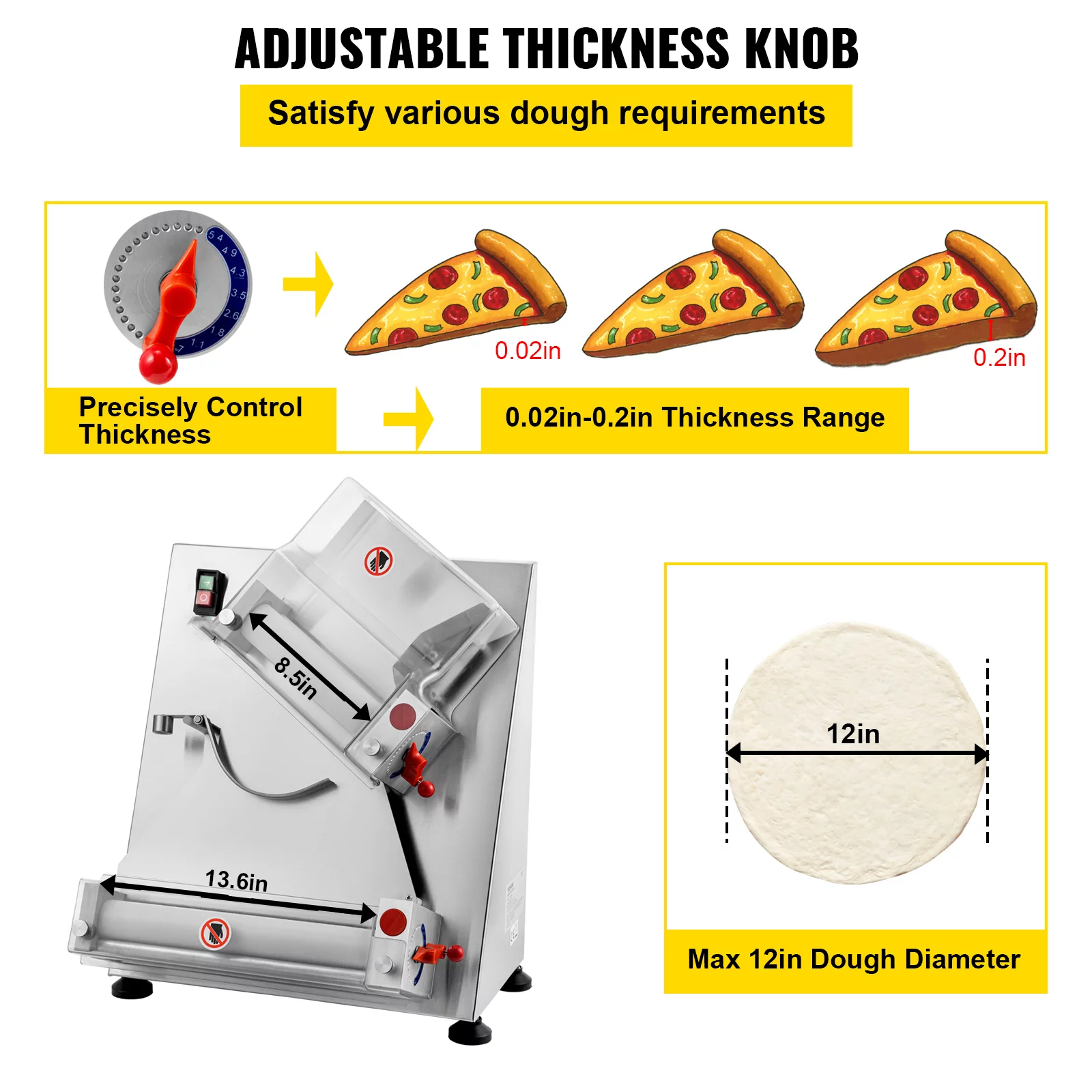 BENTISM Electric Dough Sheeter Pizza Dough Roller Sheeter Stainless Steel Max 12''