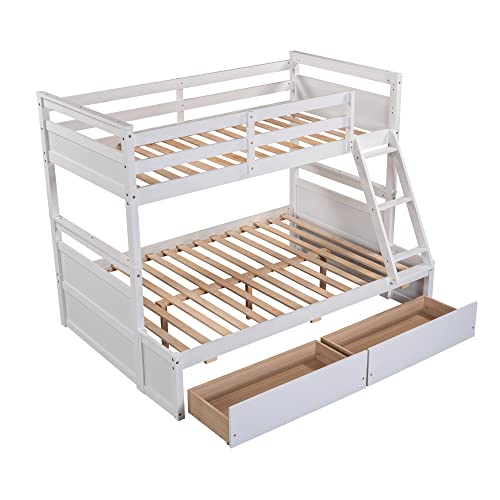 Ball & Cast Twin-Over-Twin Bunk Bed with Twin-Size Trundle and 3 Storage Stairs,Wood Bunkbed w/Full-Length Guardrails,Slat Support