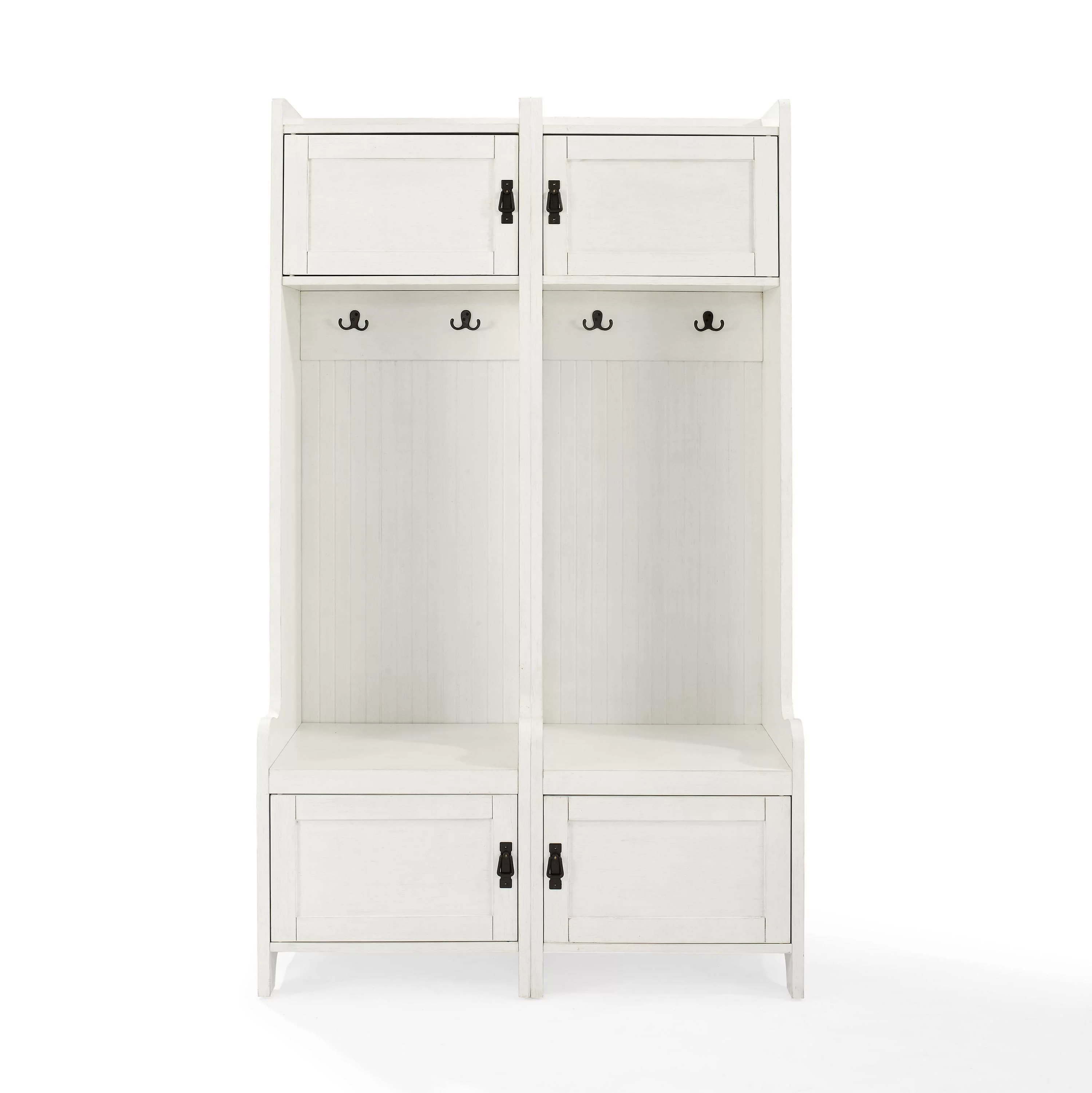 Crosley Furniture Fremont Wood Hall Tree in Distressed White (Set of 2)