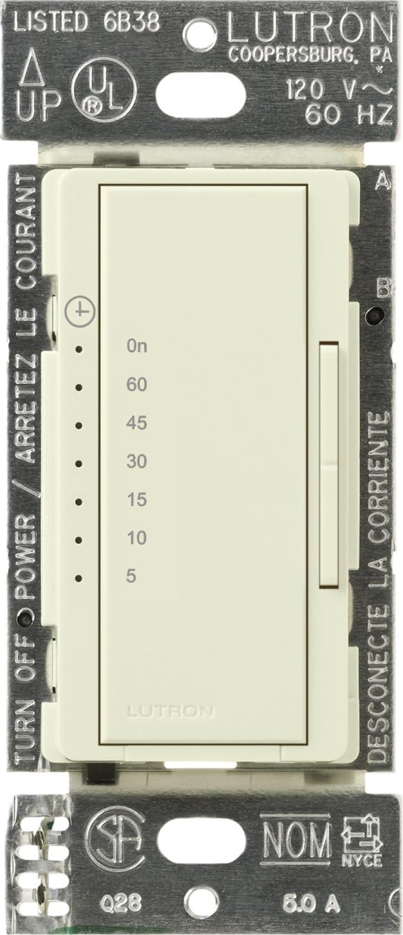 Lutron Maestro Countdown Timer Switch for Halogen and Incandescent Bulbs, 5-Amp Light/3-Amp Fan, Single-Pole or Multi-Location, MA-T51MN-WH, White