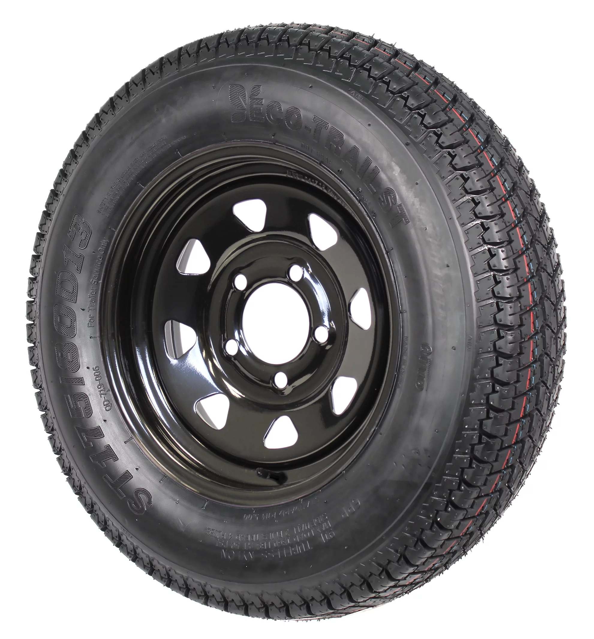 2-Pk Mounted Trailer Tire Black Spoke Wheel Rim ST175/80D13 C 175/80D13 13 5-4.5