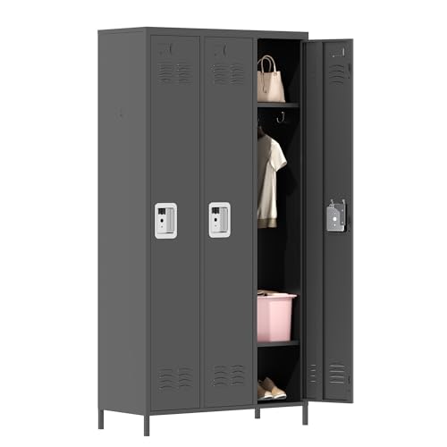 Metal Locker 3 Doors Storage Lockers for Employee,72" Tall Locker with Shelves and Hooks Steel Sports Locker for Office School Office Gym Home Garage