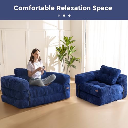 MAXYOYO Folding Sofa Bed, L-Shaped Convertible Sofa Bed with Armrest Foldable Sleeper Couch with Pillow