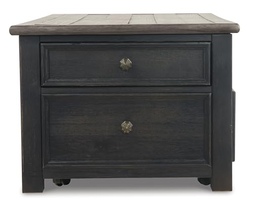 Signature Design by Ashley Bolanburg Farmhouse Lift Top Coffee Table with Drawers, Antique Cream & Brown