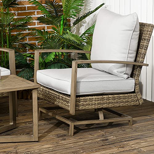 Outsunny 4 Piece Wicker Patio Furniture Set with 2 Rocking Chairs, Loveseat Sofa, Outdoor PE Rattan Conversation Set with Cushions