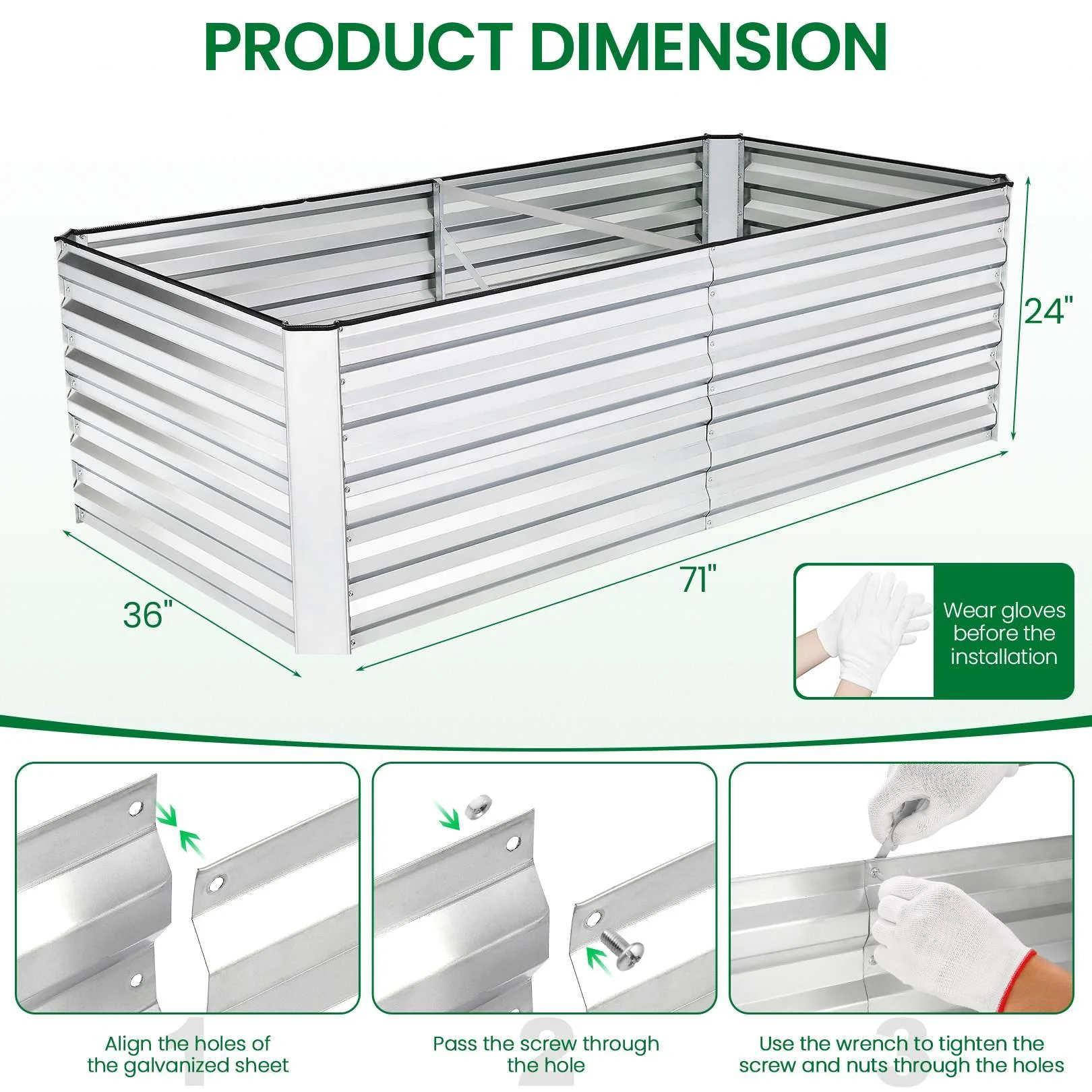 SEJOV Galvanized Raised Garden Beds w/ Liner, 6ftx3ftx2ft Large Metal Garden Beds Galvanized Steel Planter Box for Vegetables Flowers Herbs
