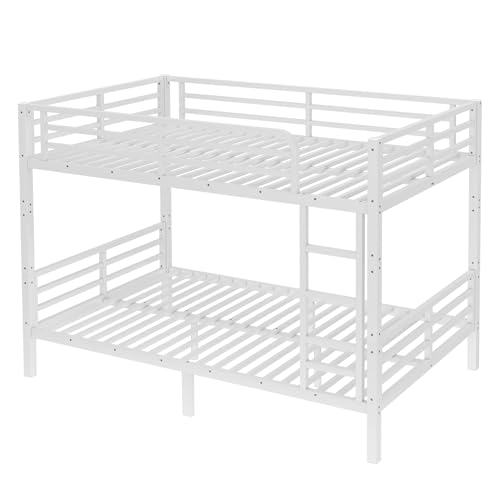 Heavy Duty Bunk Bed Frame with Ladder, Twin XL Over Twin XL Bunk Beds with Safety Guardrails, Adults Bunk Beds with Noise-Reducing Rubber Stoppers