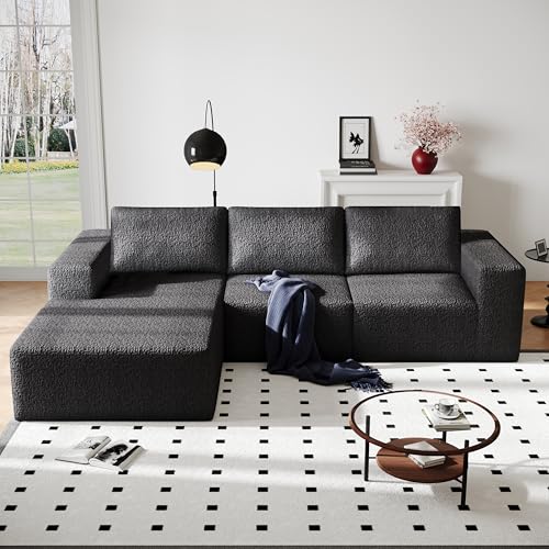108" Cloud Modular Sectional Couch with L-Shape Chaise, Modern Sectional Sofa with Deep Seat Couch, Ultra Soft Knit Fabric Couches for Living Room