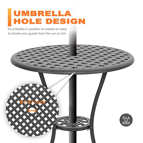 NUU GARDEN 3 Piece Bistro Set Outdoor, All Weather Cast Aluminum Patio Bistro Sets Patio Table and Chairs Set of 2 with Umbrella Hole for Yard