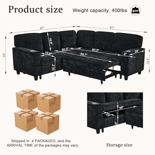 L-Shaped Pull Out Sleep Sofabed,Modern Reversible Sleeper Sectional Sofa Chenille Upholstered Button Tufted Decor with Storage Chaise