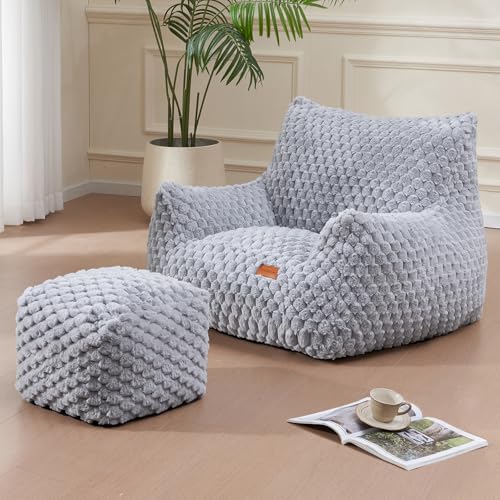Big Bean Bag Chairs for Adults Cozy Giant Bean Bag Sofa Chair, Gaming Bean Bag Chairs with Foot Rest, Lounge Comfy Chair Indoor for Bedroom