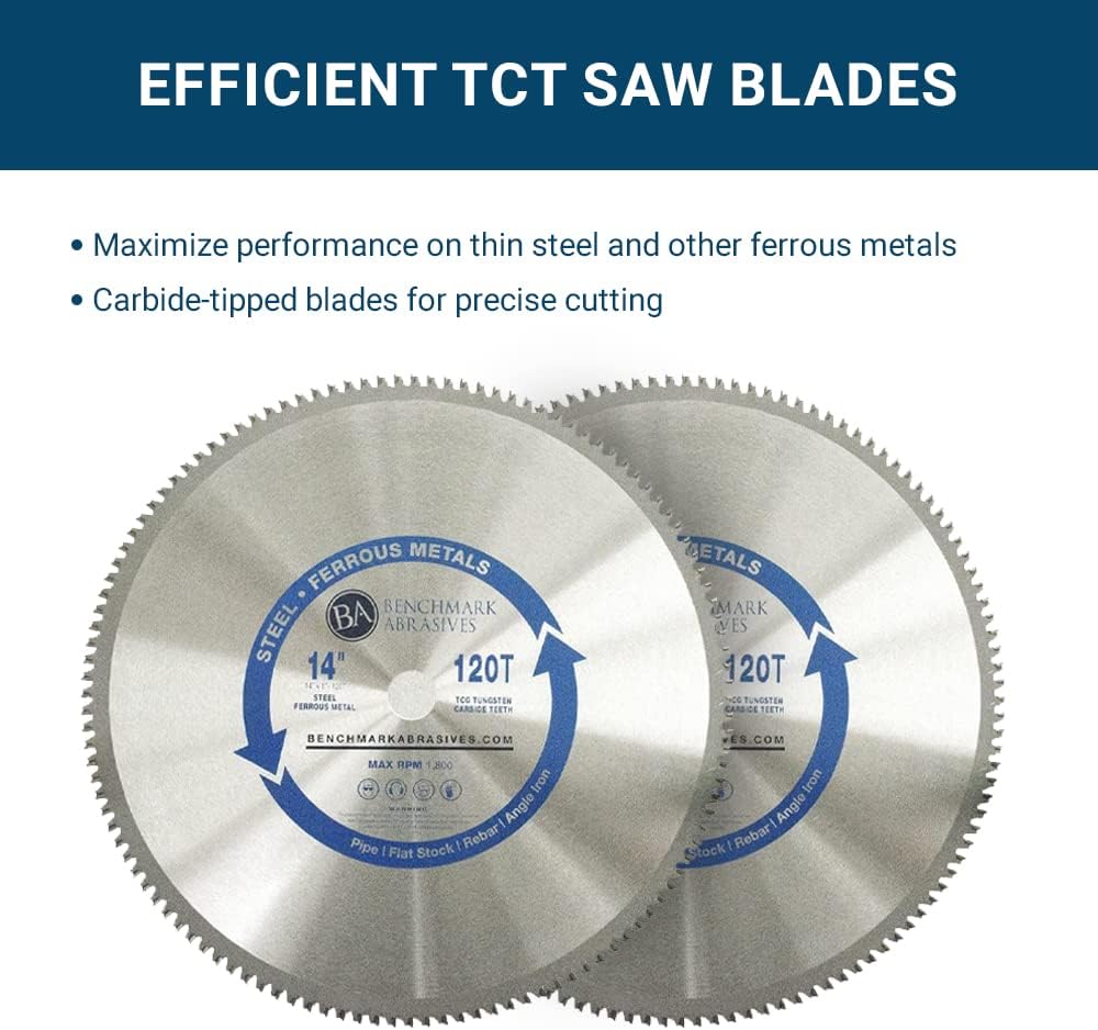 Benchmark Abrasives 14" 80 Tooth Tungsten Carbide Tips Saw Blade for Thin Steel and Ferrous Metals