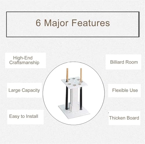 Freestanding White Wooden Pool Cue Rack Stand - Holds 8 Cues, Easy Assembly Billiard Cue Holder, Multi-Functional Storage for Home, Game Room