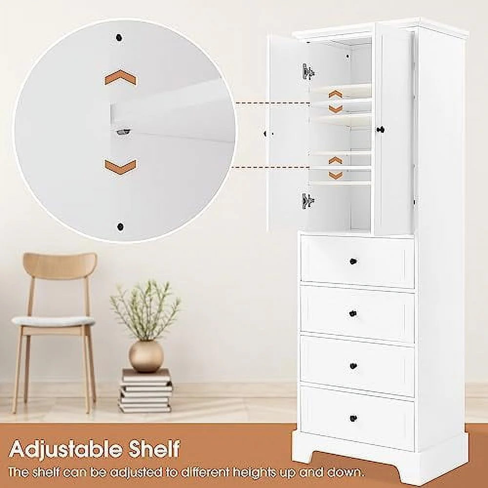 RUNFAYBIU Four Door  Cabinets with LED Light  White  Cabinet with Open  Home Office Display Cabinet with Transparent Acrylic Doors  Freestanding