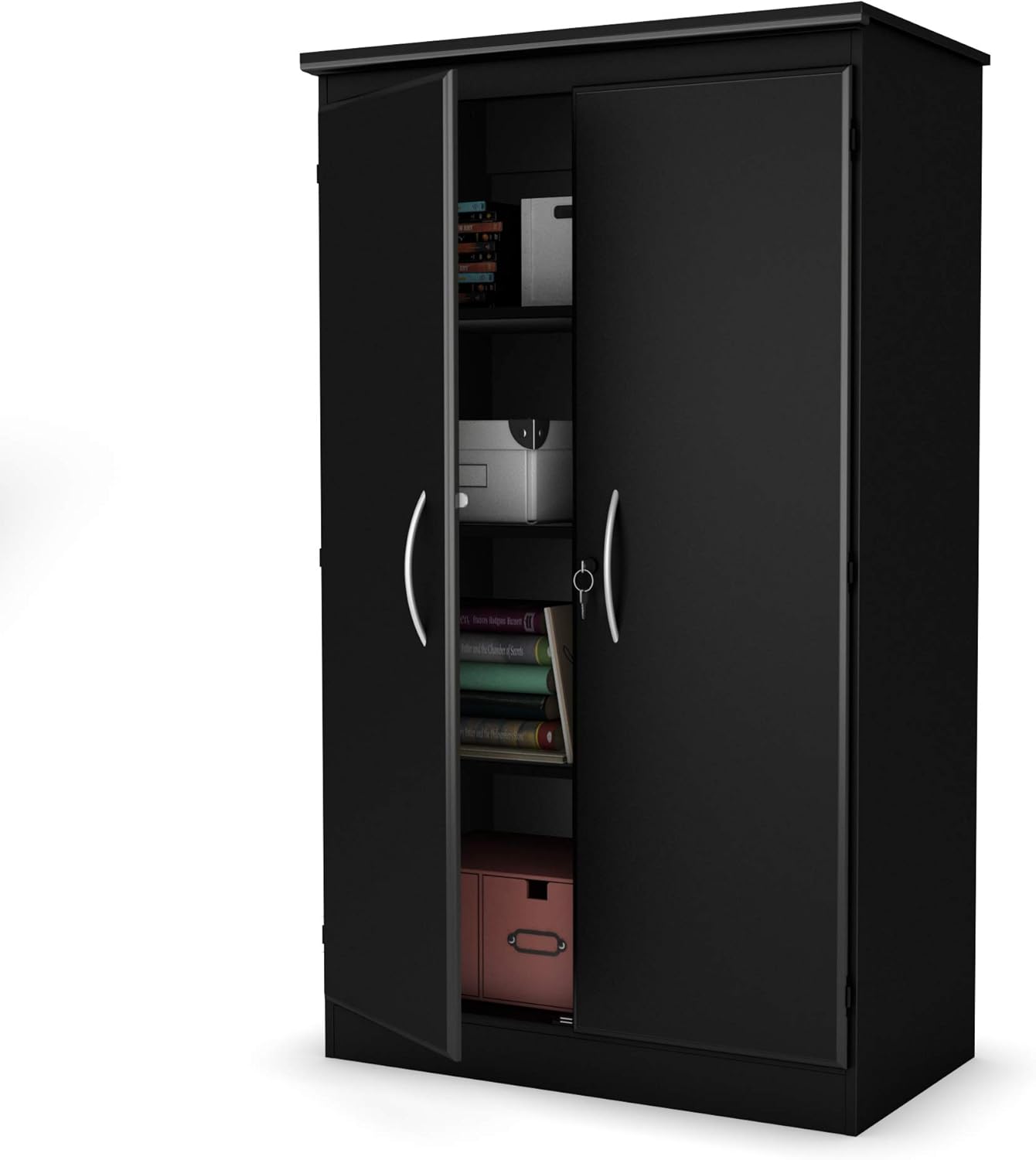 South Shore Tall 2-Door Storage Cabinet with Adjustable Shelves, Solid Black