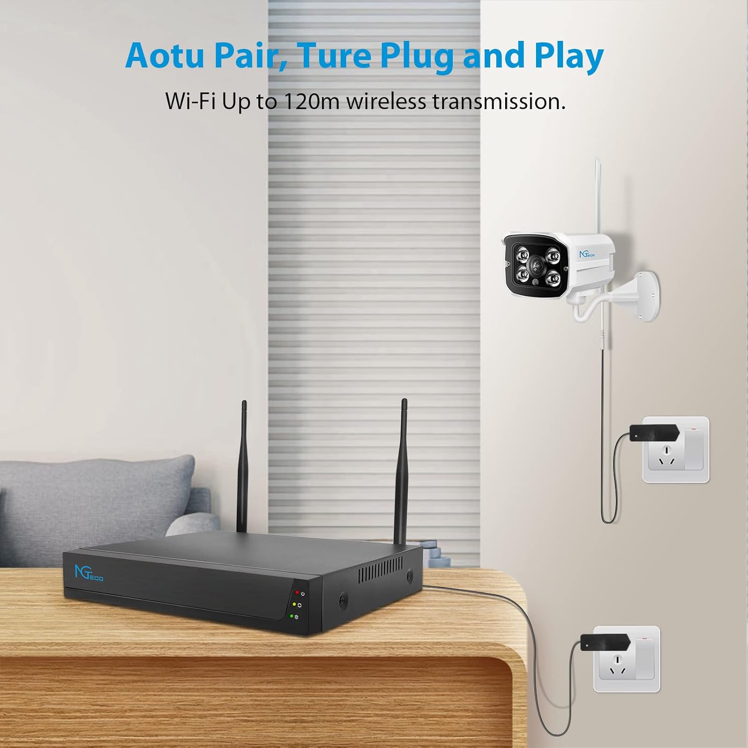 Wireless Security Camera System with 1TB Hard Drive/Two-Way Audio, NGTeco 4Pcs WiFi Video Surveillance Cameras