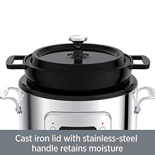 All-Clad 5 Quart 7-in-1 Electric Slow Cooker with Stainless Steel and Cast Iron, 1200W - Black Enamel Crock