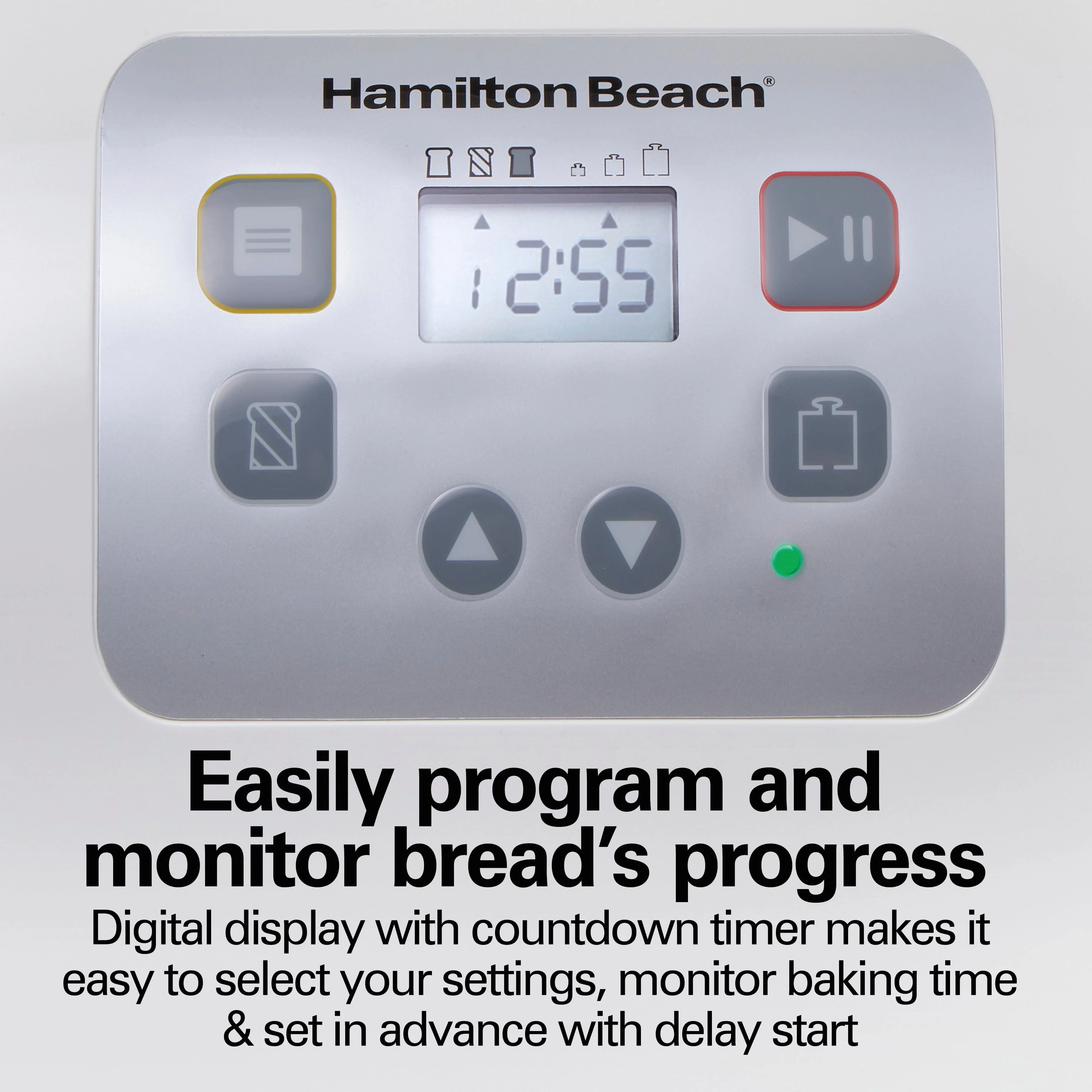Hamilton Beach Bread Maker Machine, Digital, Programmable, 12 Settings plus Gluten Free, 2 lb Capacity, White 29981