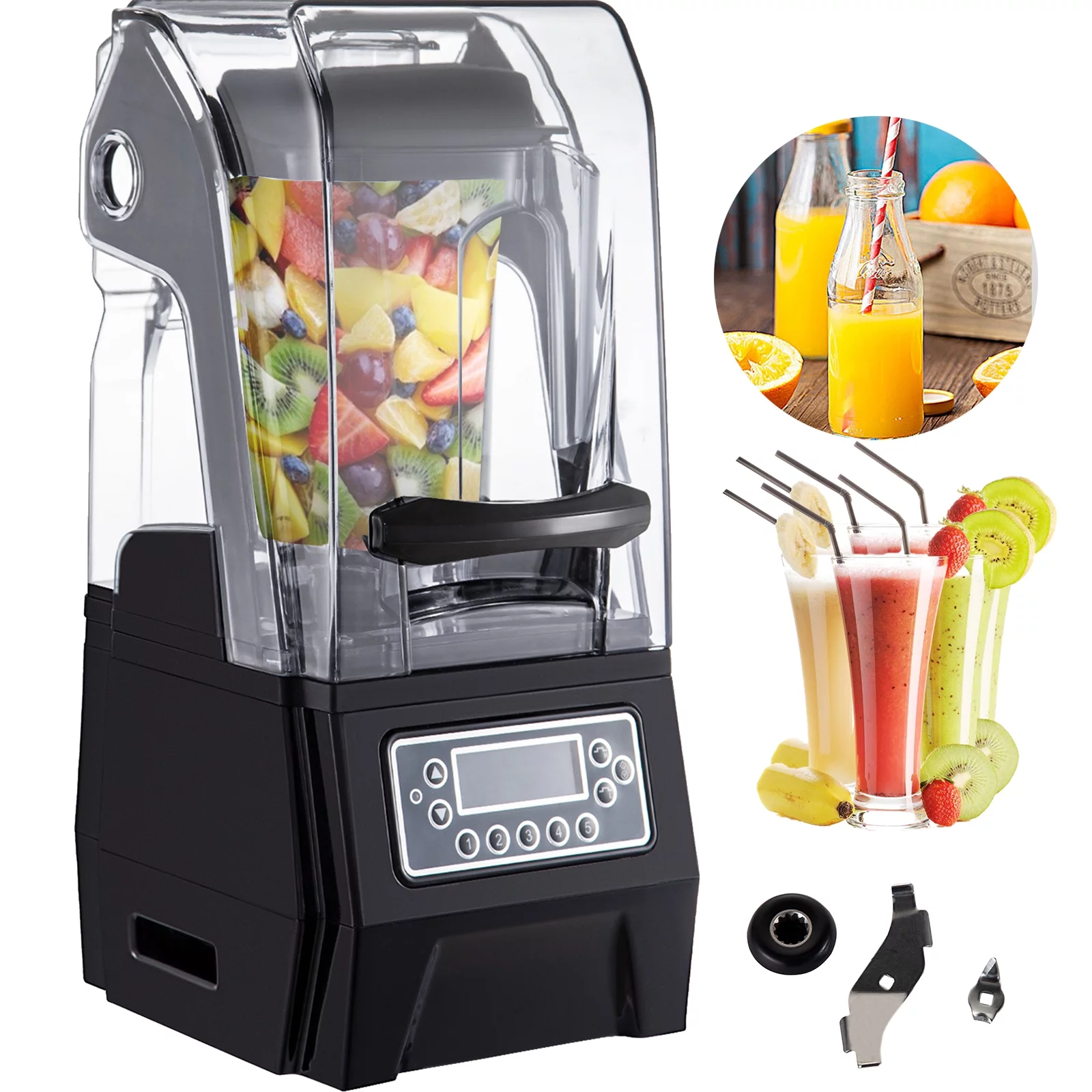 VEVORbrand 110V Commercial Smoothie Blenders 1.5L/50.7oz 1500W Countertop Silent Blender with Sound Shield, Quiet Blender Self-Cleaning