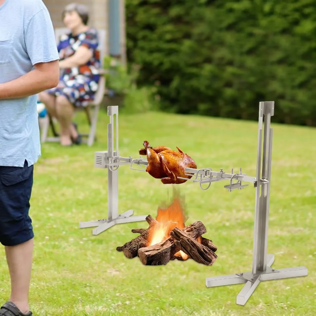 OUKANING 53"" BBQ Grill Stainless Motor 110V 15W for Home Commercial Pig Chicken Barbecue (Silver)