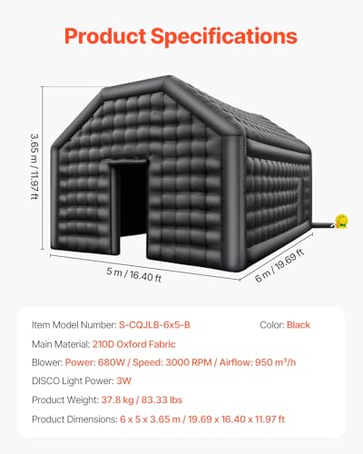 VEVOR Inflatable Nightclub, 26.2 x 19.7 x 13.1 Ft, Blow up Party Tent with Disco Lights & 1100W Blower, Large Inflatable Night Club Tent for Adults