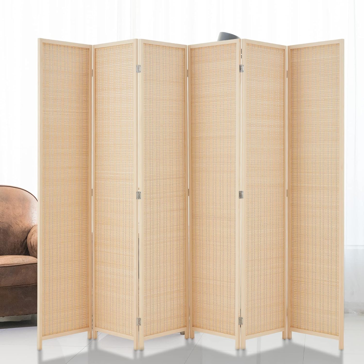HADDOCKWAY 6 Panel Bamboo Room Divider Wall 6FT Tall Folding Privacy Screens Room Dividers Decorative Partition Wall Dividers for Office, Bedroom