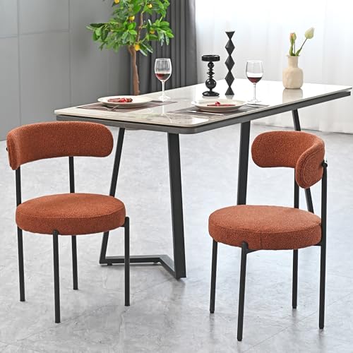 Dining Chairs Set of 2, Round Upholstered Kitchen Boucle Chairs