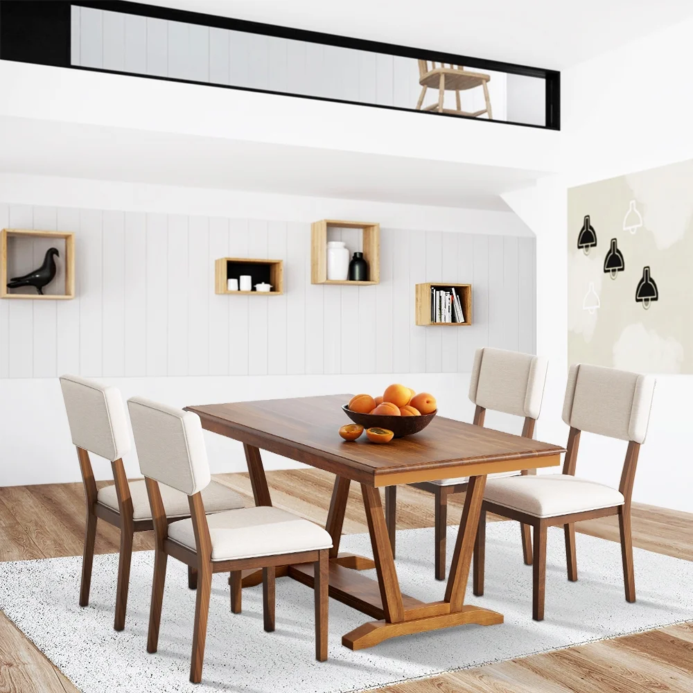 5 Piece Dining Table Set, Atumon Dining Table Set for 4, Wood Dining Room Set with 1 Table and 4 Upholstered Chairs