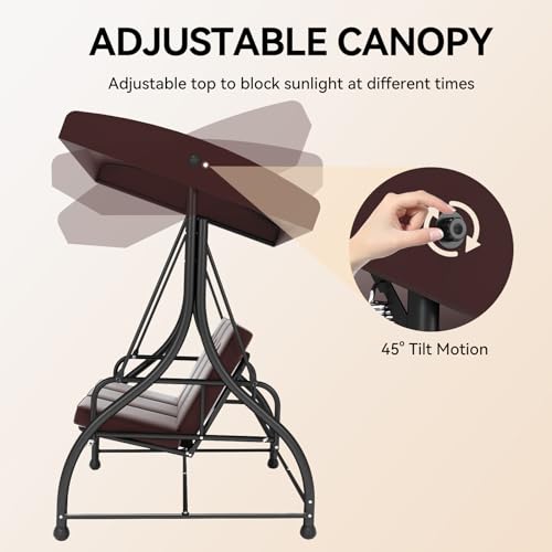 3-Seat Outdoor Porch Swing Glider with Adjustable Canopy, Patio Swings Bed with Removable Cushion for Porch, Backyard, Garden, Poolside, Balcony