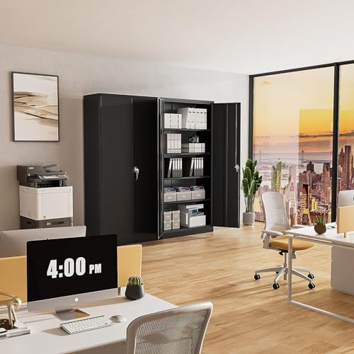 Greenvelly Metal Storage Cabinet, 72" Black Locking Storage Cabinets with Doors and 4 Shelves, Metal Cabinet for Garage Home Office, Classroom