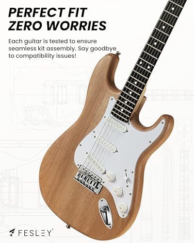 Fesley DIY LP Style Electric Guitar with Mahogany Wood Body/Neck, 6 String, Techwood Fretboard, H-H Pickups, Flamed Maple Veneer Top