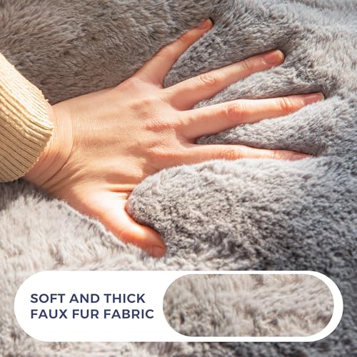 MAXYOYO Bean Bag Chair for Adults, Floral Shaped Bean Bag Sofa, Ultra Soft Faux Fur Floor Sofa, Large Reading Chair for Living Room Bedroom, Beige
