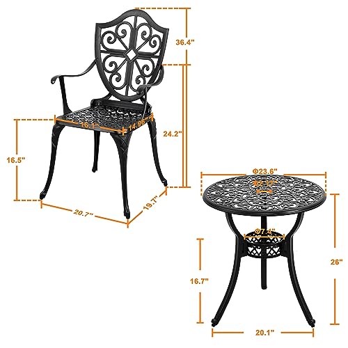 NUU GARDEN 3 Piece Bistro Set Outdoor, All Weather Cast Aluminum Patio Bistro Sets Patio Table and Chairs Set of 2 with Umbrella Hole for Yard