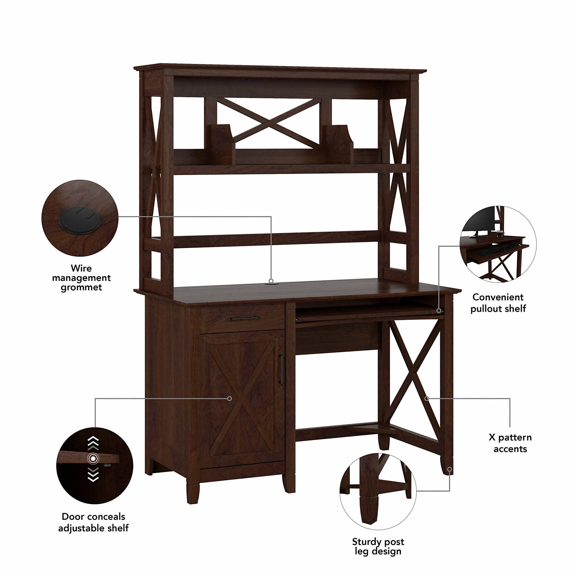 Bush Key West 48W Small Computer Desk with Hutch in Washed Gray - Engineered Wood