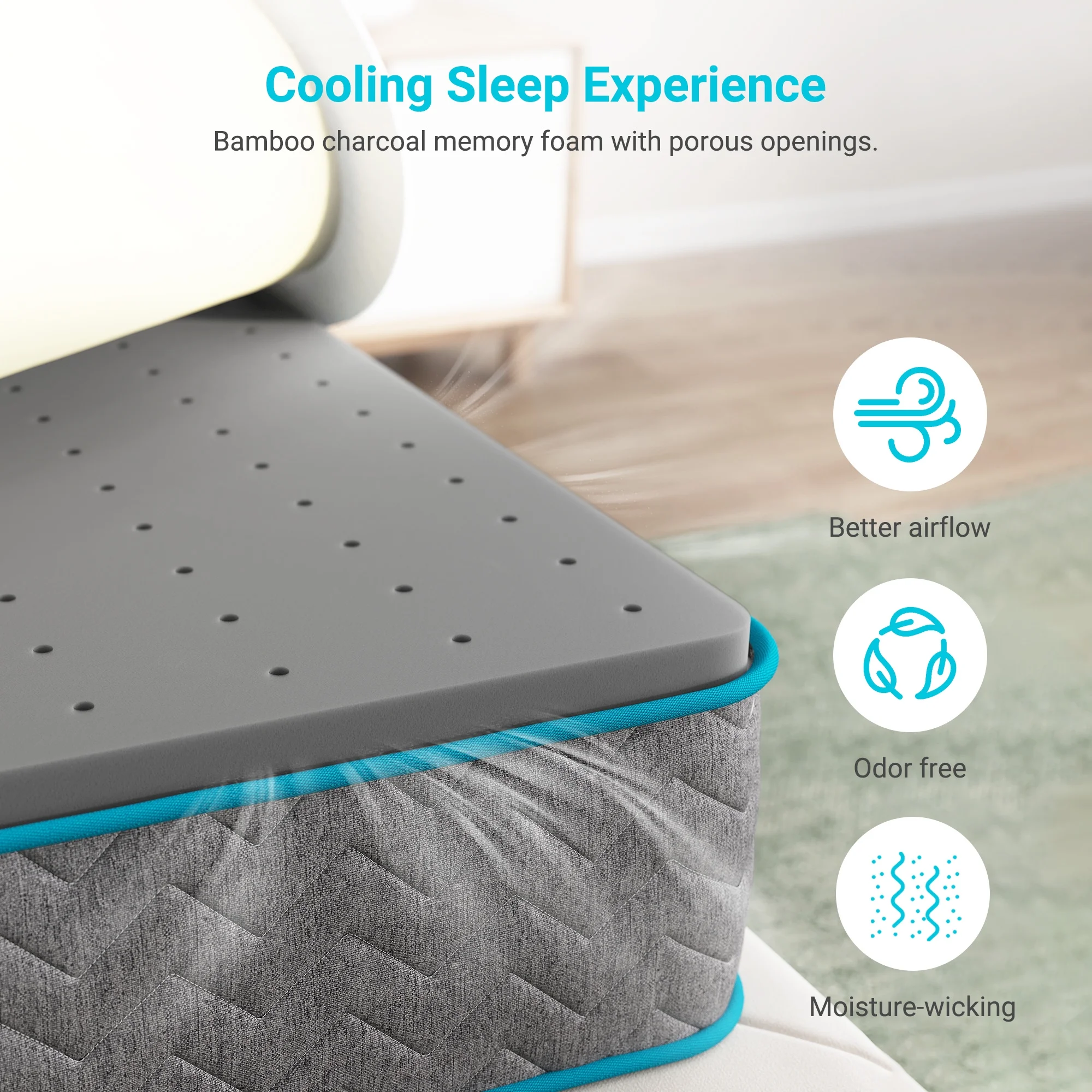 Full Size Mattress, Serweet 10 inch Bamboo Charcoal Memory Foam Hybrid Mattress Full, 7-Zone Pocket Innerspring and Pillow Top Double Mattress